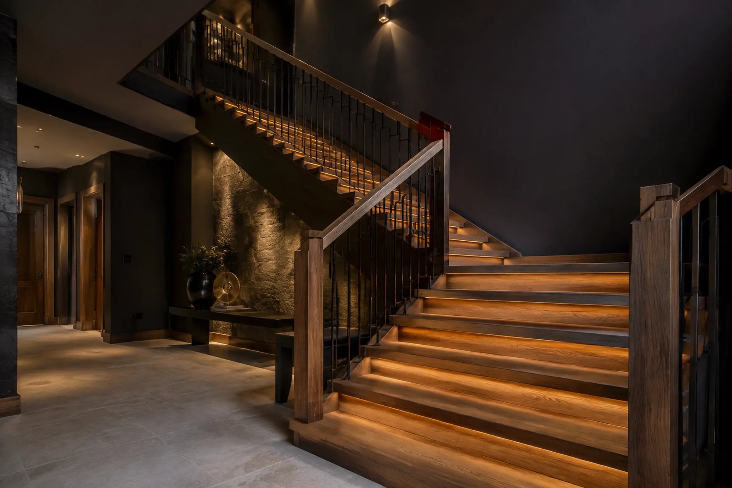Bespoke oak staircase with black balustrades