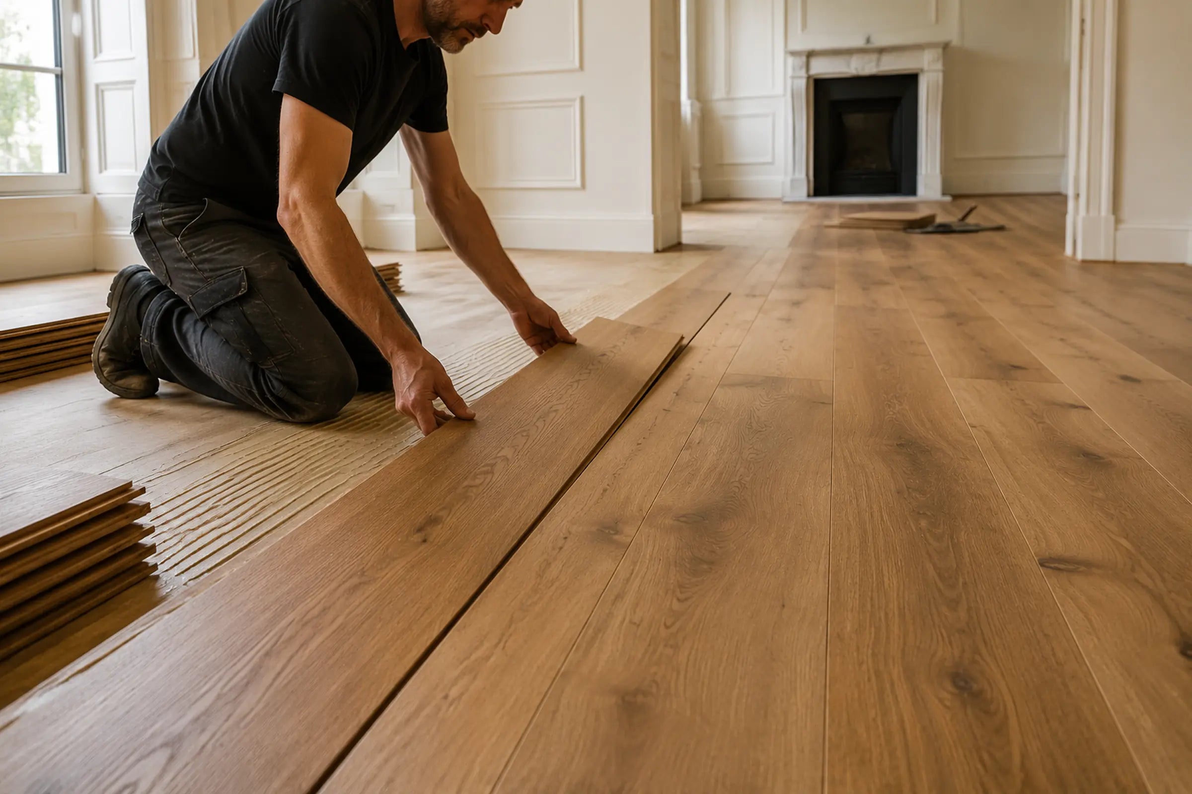 Professional fitting a premium oak floor